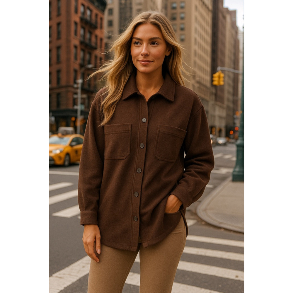 WHITE STAG Button-Up Lumberjane Shacket Chocolate Brown Cozy Lounge Autumn Warm